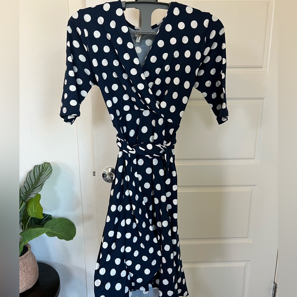 Maternity faux wrap polka dot dress, Medium